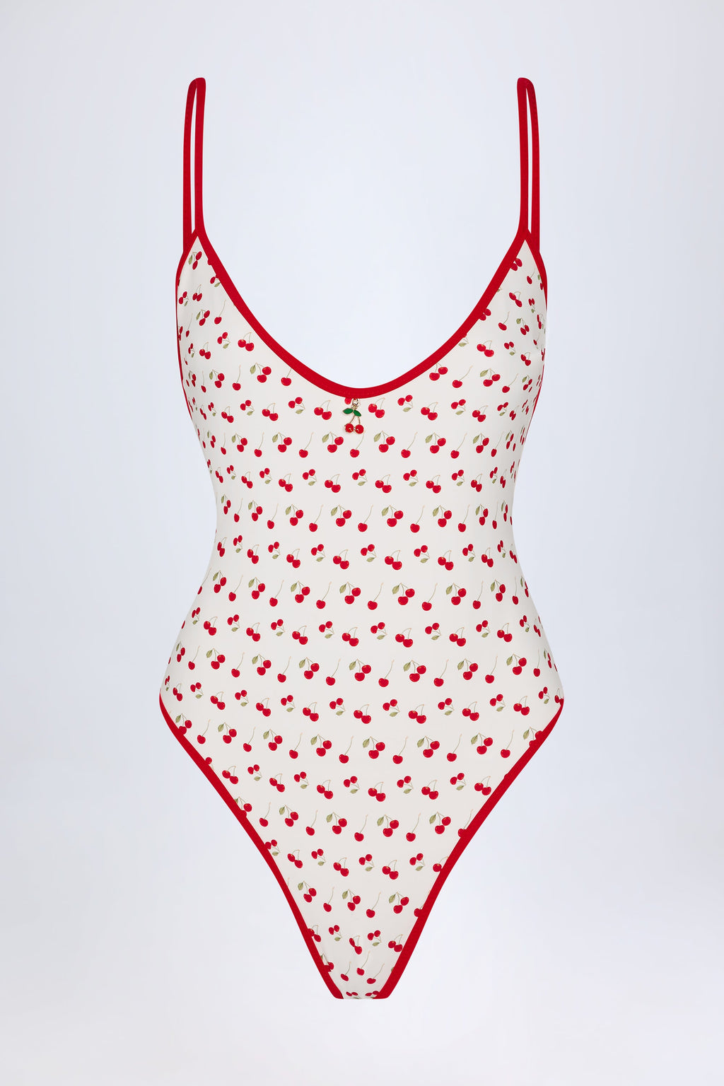 Chic Charm-Detail Cross-Back Swimsuit in Cherry Print
