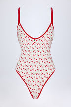 Chic Charm-Detail Cross-Back Swimsuit in Cherry Print