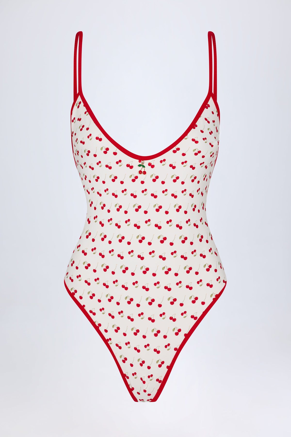 Chic Charm-Detail Cross-Back Swimsuit in Cherry Print