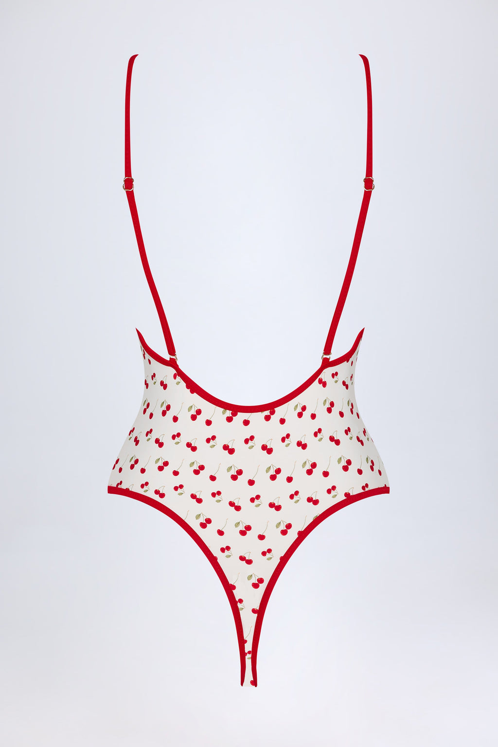 Chic Charm-Detail Cross-Back Swimsuit in Cherry Print