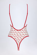 Chic Charm-Detail Cross-Back Swimsuit in Cherry Print