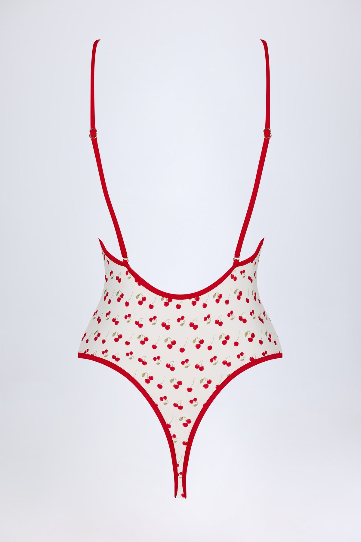 Chic Charm-Detail Cross-Back Swimsuit in Cherry Print