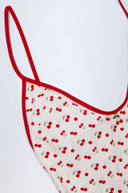 Chic Charm-Detail Cross-Back Swimsuit in Cherry Print