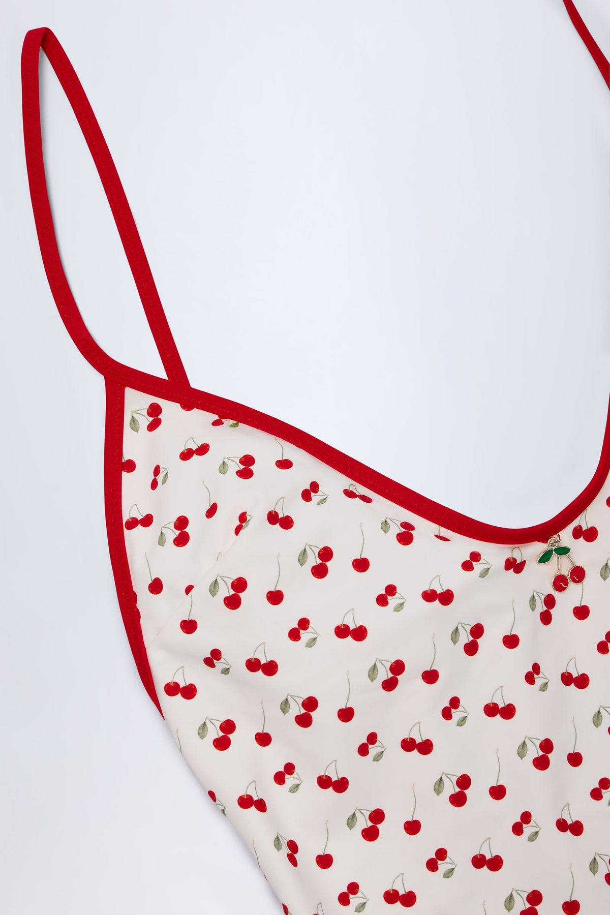 Chic Charm-Detail Cross-Back Swimsuit in Cherry Print