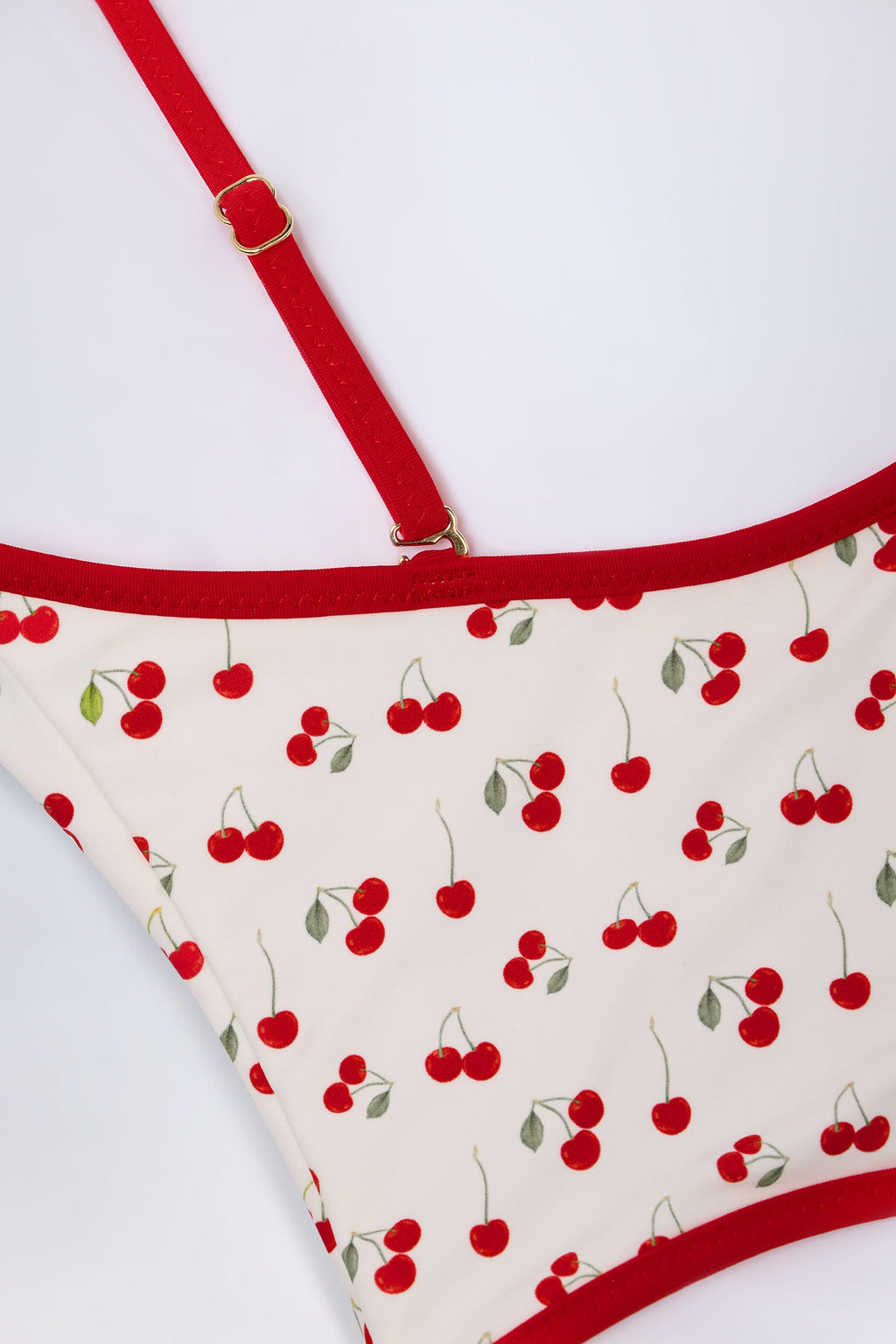 Chic Charm-Detail Cross-Back Swimsuit in Cherry Print