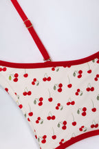 Chic Charm-Detail Cross-Back Swimsuit in Cherry Print