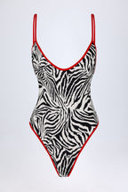 Chic Charm-Detail Cross-Back Swimsuit in Zebra Print