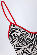Chic Charm-Detail Cross-Back Swimsuit in Zebra Print