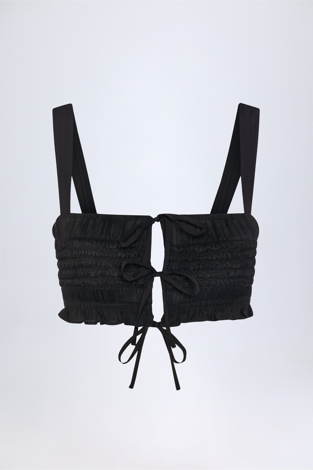 Chic Ruffled Tie-Front Crop Top in Black