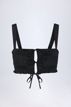 Chic Ruffled Tie-Front Crop Top in Black