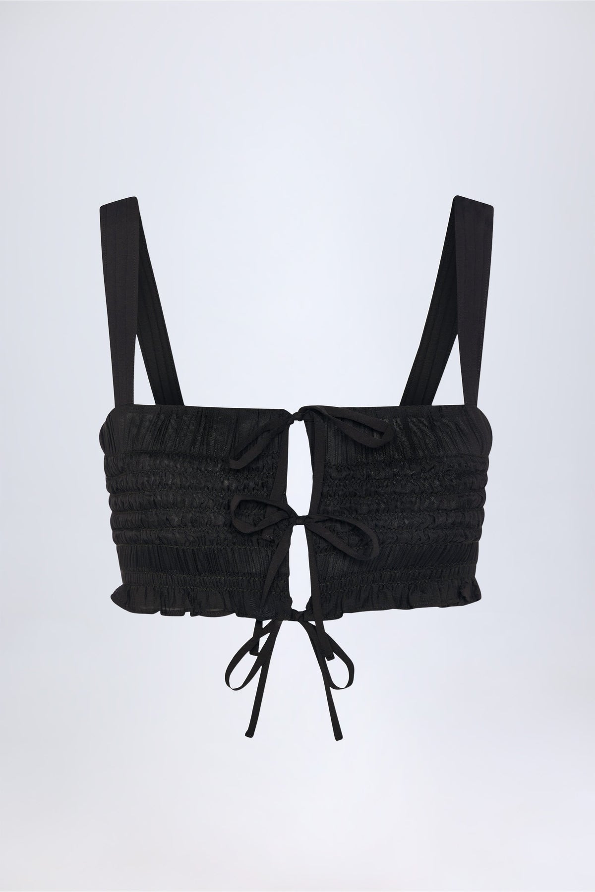 Chic Ruffled Tie-Front Crop Top in Black