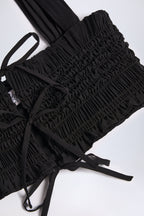 Chic Ruffled Tie-Front Crop Top in Black