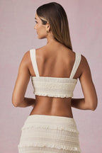 Chic Ruffled Tie-Front Crop Top in Ivory