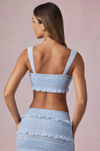Chic Ruffle Tie-Front Crop Top in Powder Blue