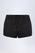 Chic Lace-Up Mid-Rise Shorts in Black