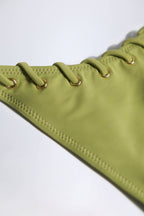 Chic Drawstring Thong Bikini Bottoms in Olive Green