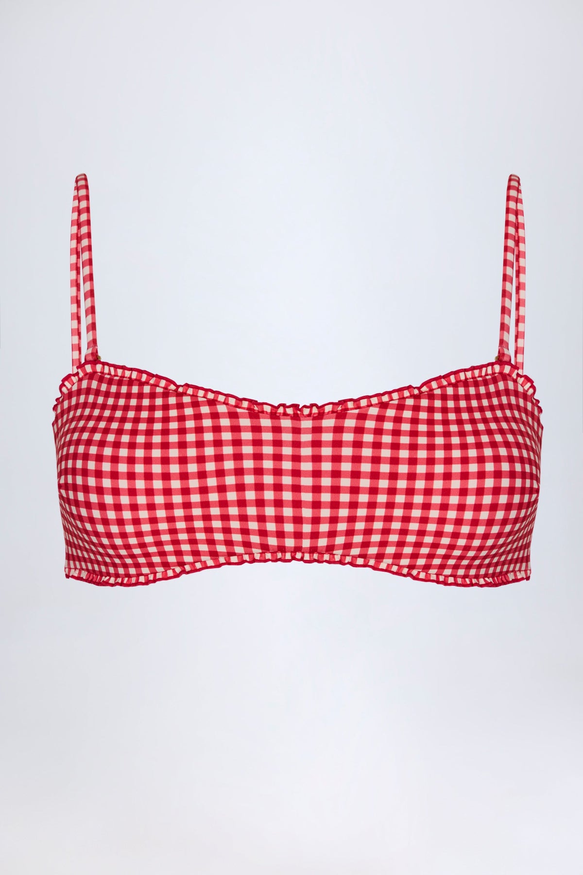 Chic Ruffled Bandeau Bikini Top in Red Gingham