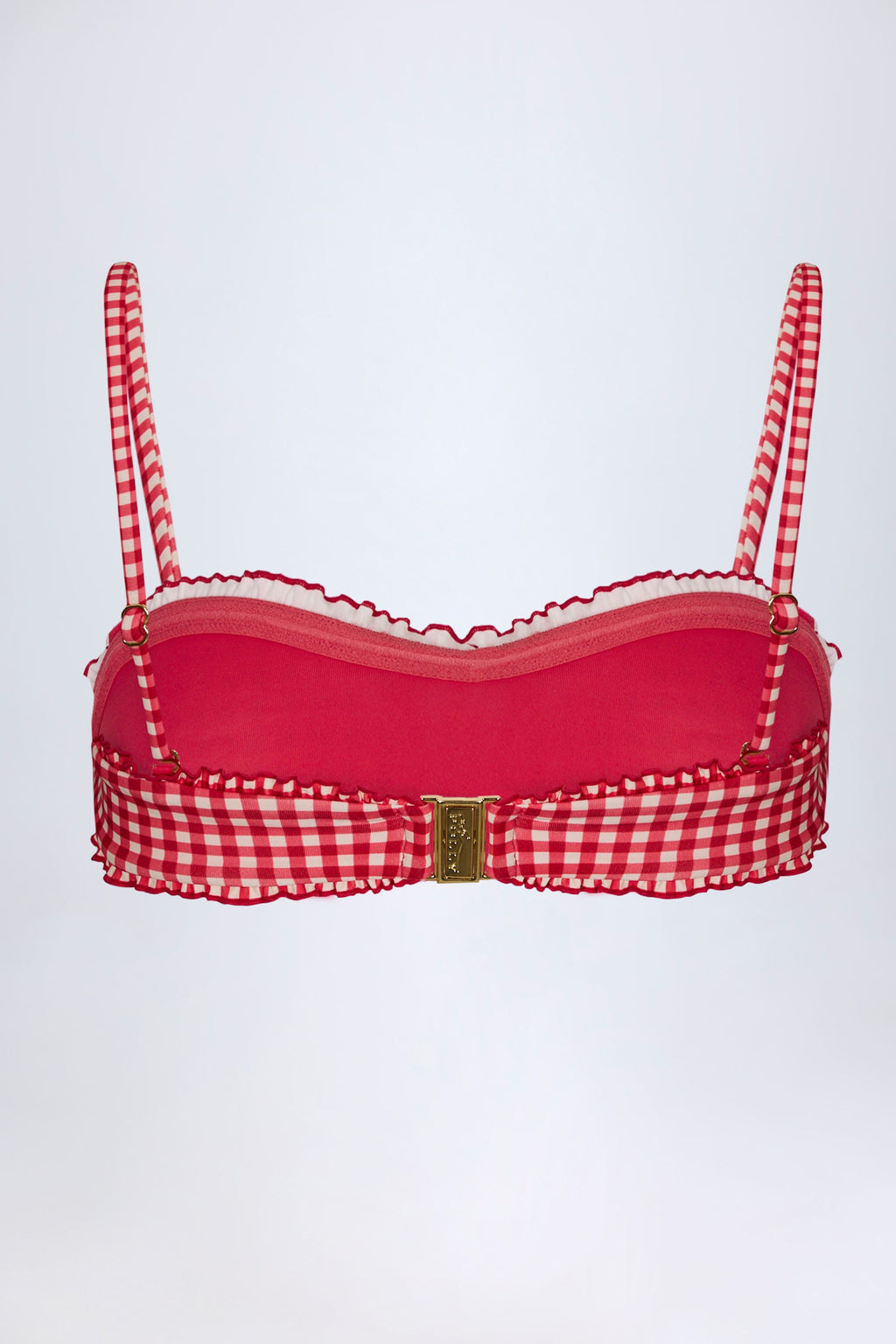 Chic Ruffled Bandeau Bikini Top in Red Gingham