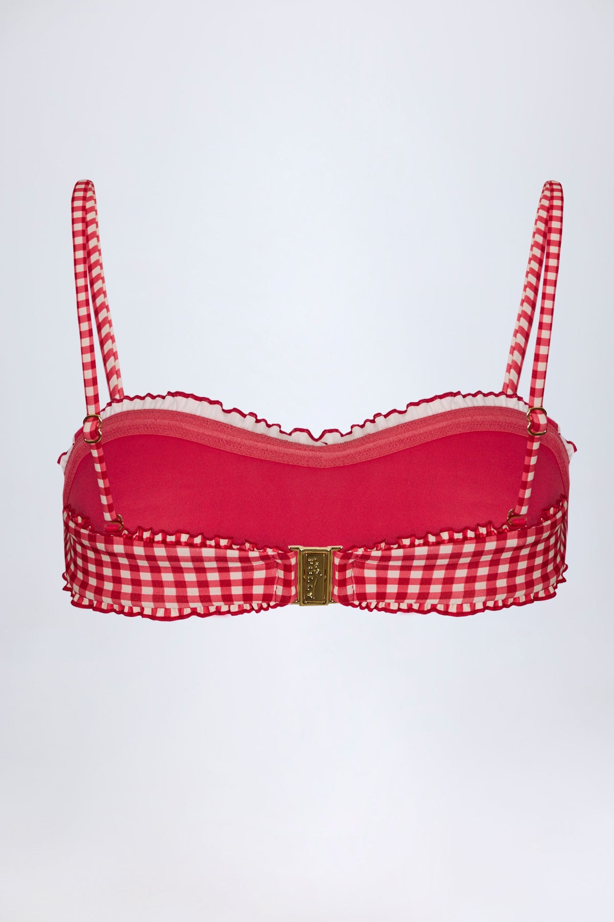Chic Ruffled Bandeau Bikini Top in Red Gingham