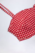 Chic Ruffled Bandeau Bikini Top in Red Gingham