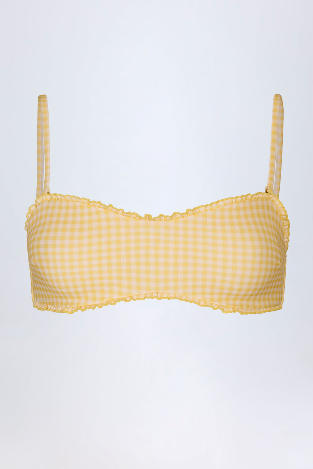 Chic Ruffled Bandeau Bikini Top in Yellow Gingham