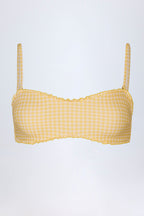 Chic Ruffled Bandeau Bikini Top in Yellow Gingham