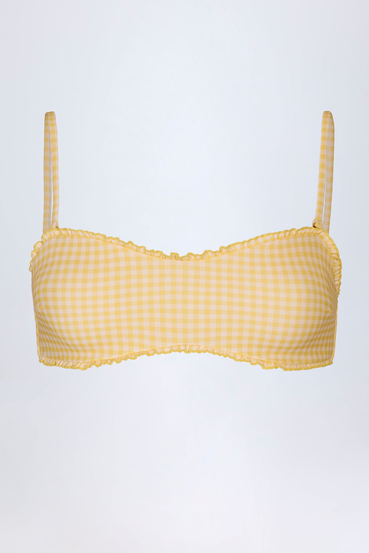 Chic Ruffled Bandeau Bikini Top in Yellow Gingham