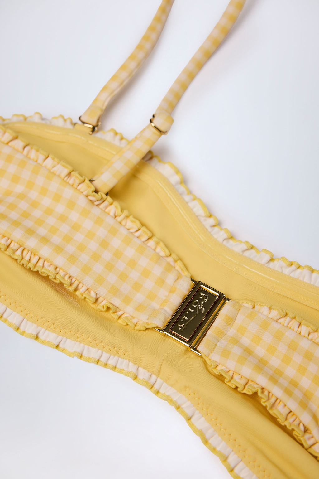 Chic Ruffled Bandeau Bikini Top in Yellow Gingham