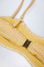 Chic Ruffled Bandeau Bikini Top in Yellow Gingham