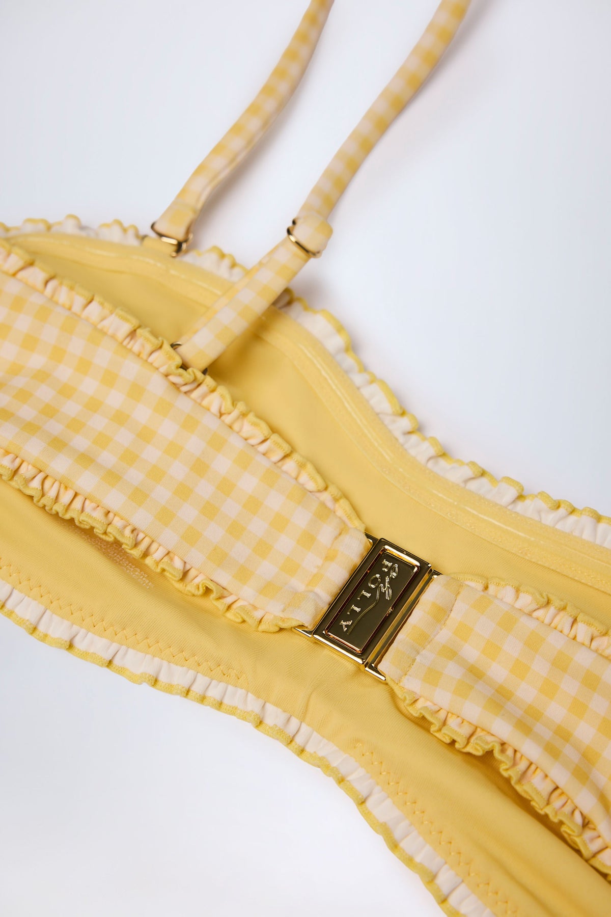 Chic Ruffled Bandeau Bikini Top in Yellow Gingham