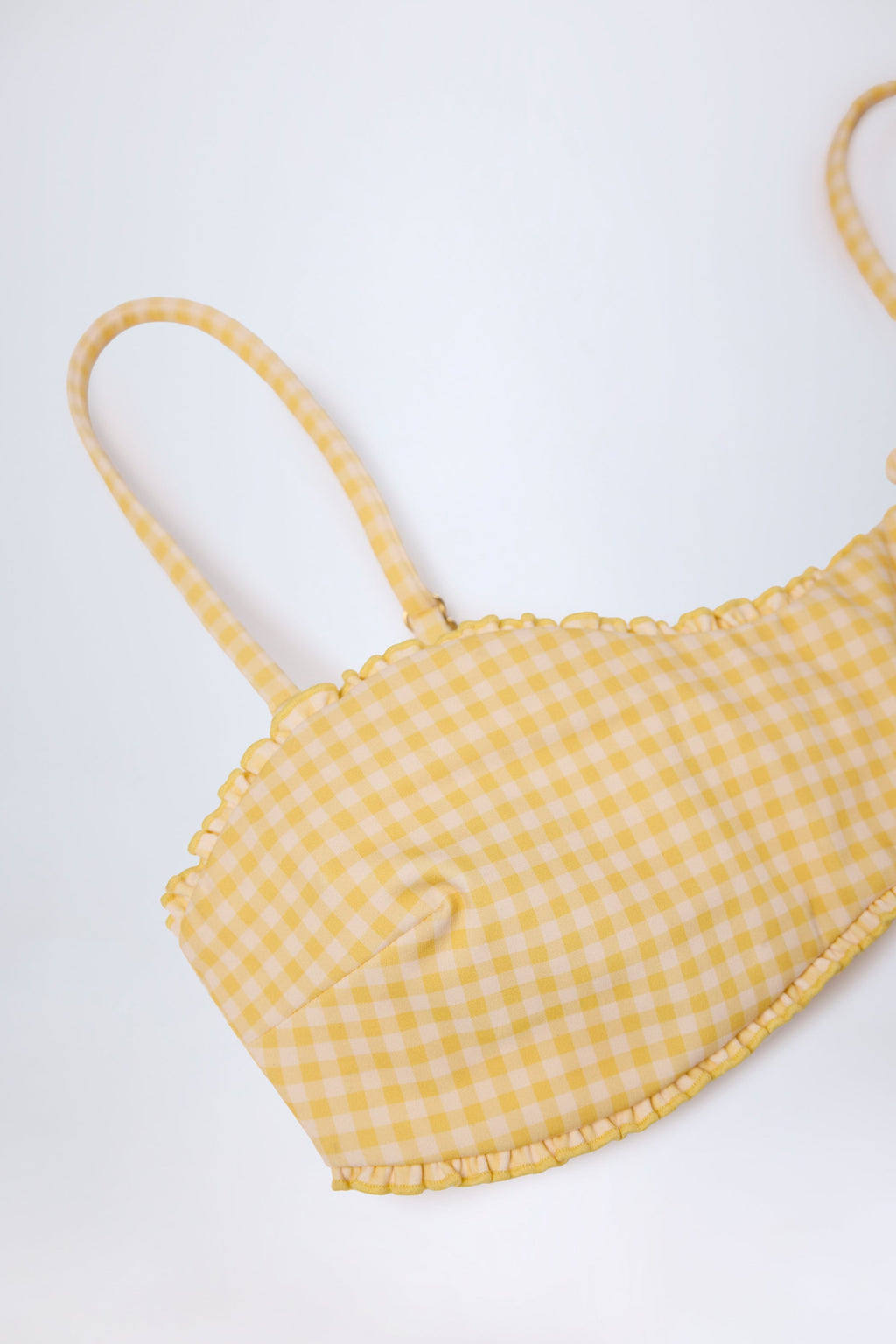 Chic Ruffled Bandeau Bikini Top in Yellow Gingham