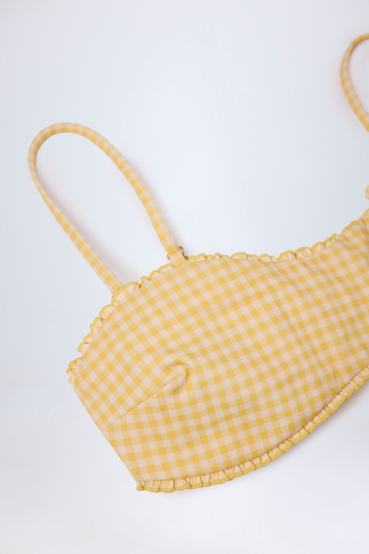 Chic Ruffled Bandeau Bikini Top in Yellow Gingham