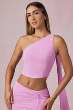 Chic Scarf-Detail One-Shoulder Top in Pink Orchid