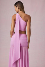 Chic Scarf-Detail One-Shoulder Top in Pink Orchid