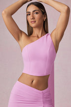 Chic Scarf-Detail One-Shoulder Top in Pink Orchid