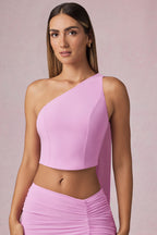 Chic Scarf-Detail One-Shoulder Top in Pink Orchid