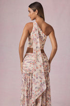 Chic Scarf-Detail One-Shoulder Top in Primrose Floral Print