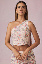 Chic Scarf-Detail One-Shoulder Top in Primrose Floral Print