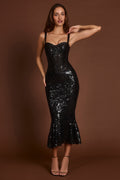 Chic Embellished Peekaboo Corset Midaxi Dress in Black Zebra