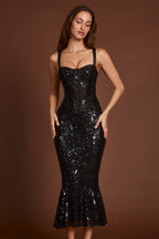 Chic Embellished Peekaboo Corset Midaxi Dress in Black Zebra
