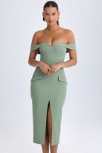 Chic Off-Shoulder Midaxi Dress in Khaki Green
