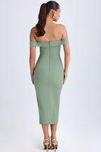 Chic Off-Shoulder Midaxi Dress in Khaki Green