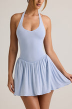 Chic Modal Backless Halterneck Mini Dress in Light Blue