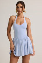 Chic Modal Backless Halterneck Mini Dress in Light Blue