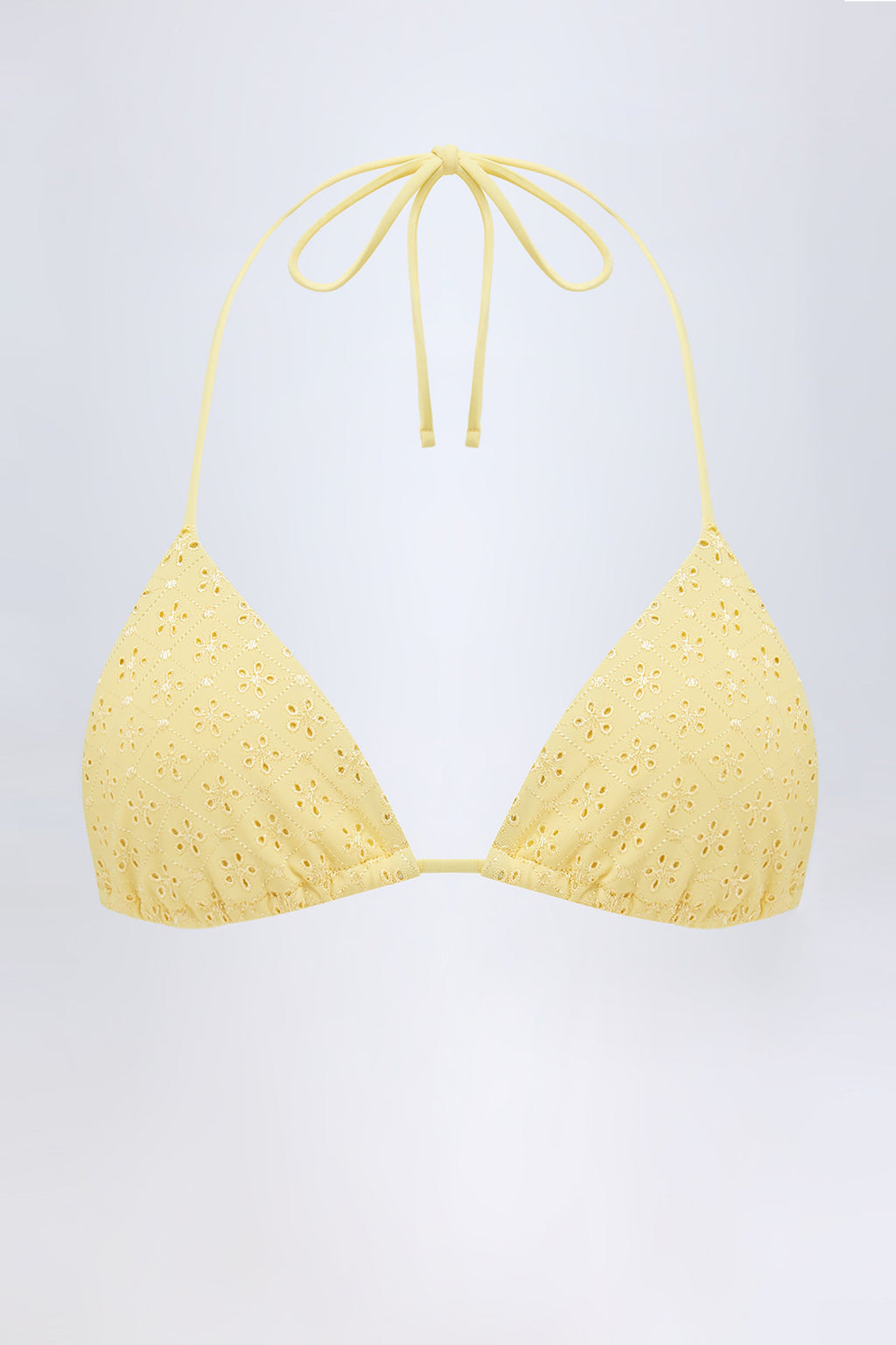 Chic Broderie Anglaise Triangle Bikini Top in Lemon Yellow