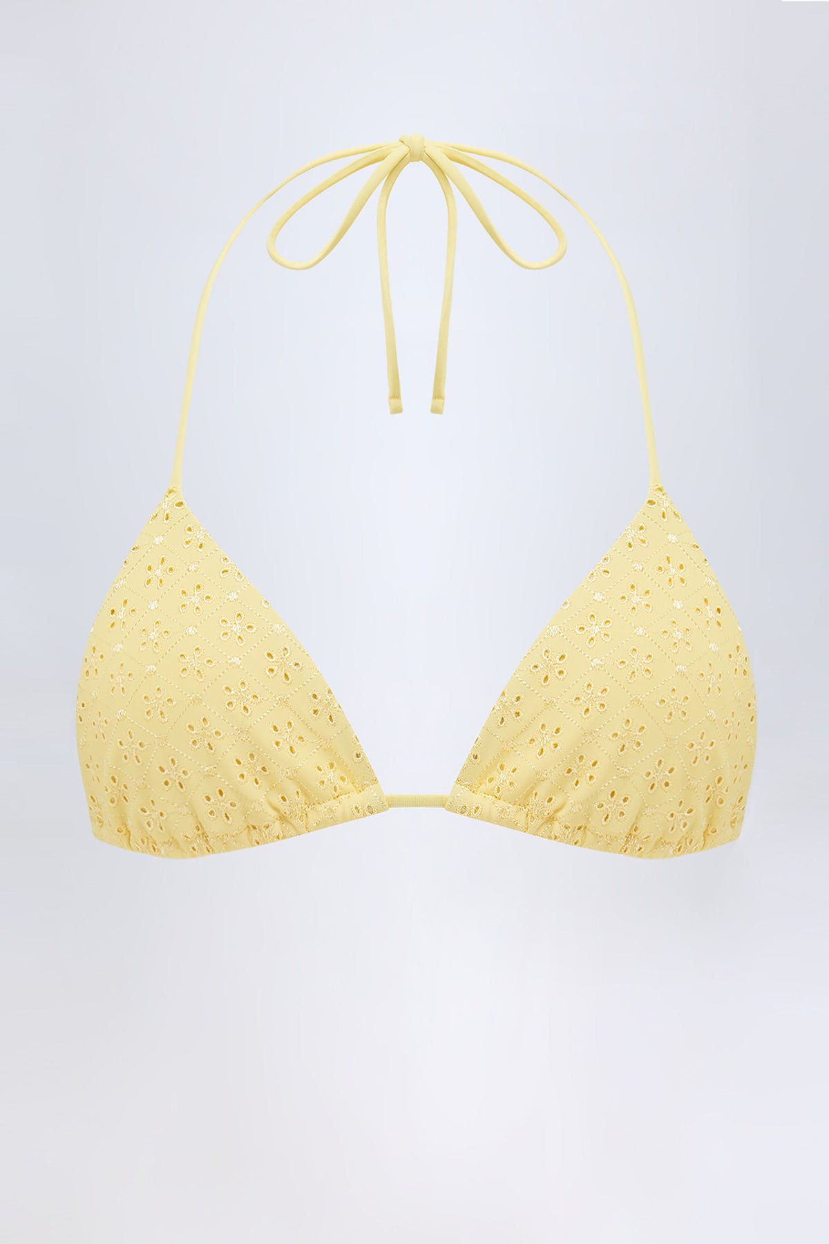 Chic Broderie Anglaise Triangle Bikini Top in Lemon Yellow