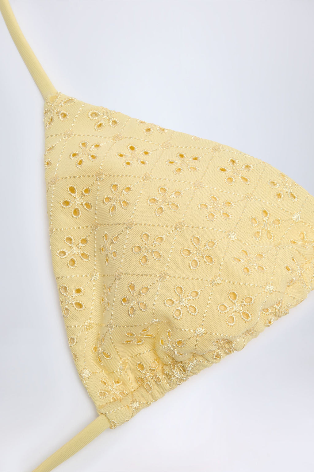 Chic Broderie Anglaise Triangle Bikini Top in Lemon Yellow