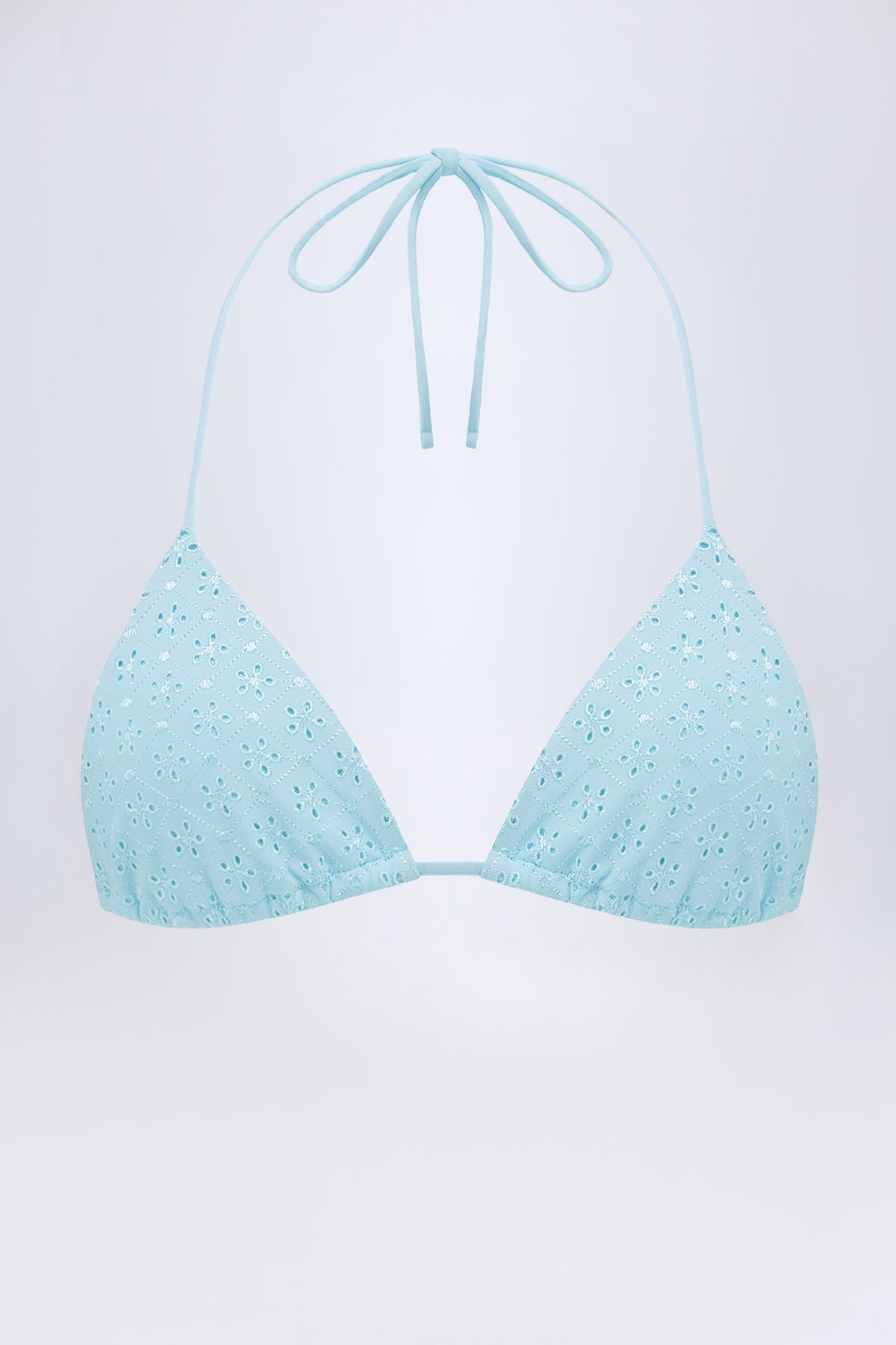 Chic Broderie Anglaise Triangle Bikini Top in Powder Blue