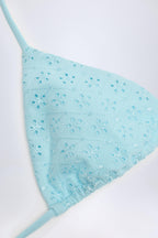 Chic Broderie Anglaise Triangle Bikini Top in Powder Blue