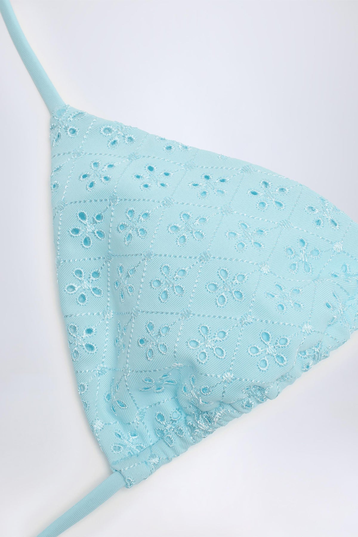 Chic Broderie Anglaise Triangle Bikini Top in Powder Blue
